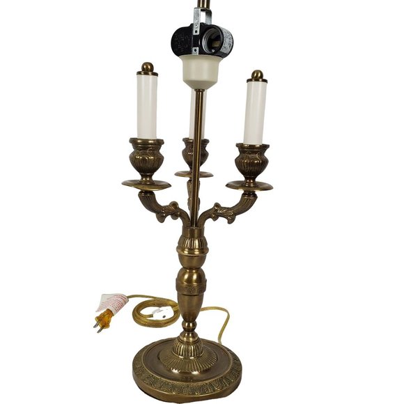Vintage French Empire Brass Bouillotte Table Lamp, 2-Light Table Lamp Candelabra - Picture 2 of 7
